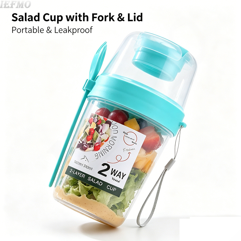 Meal Prep Yogurt Cups - Saladeschaalset voor onderweg met ingebouwde vork