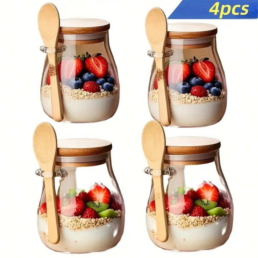 Meal Prep Yogurt Cups - 4-pack Overnight Oats containers, moderne glazen