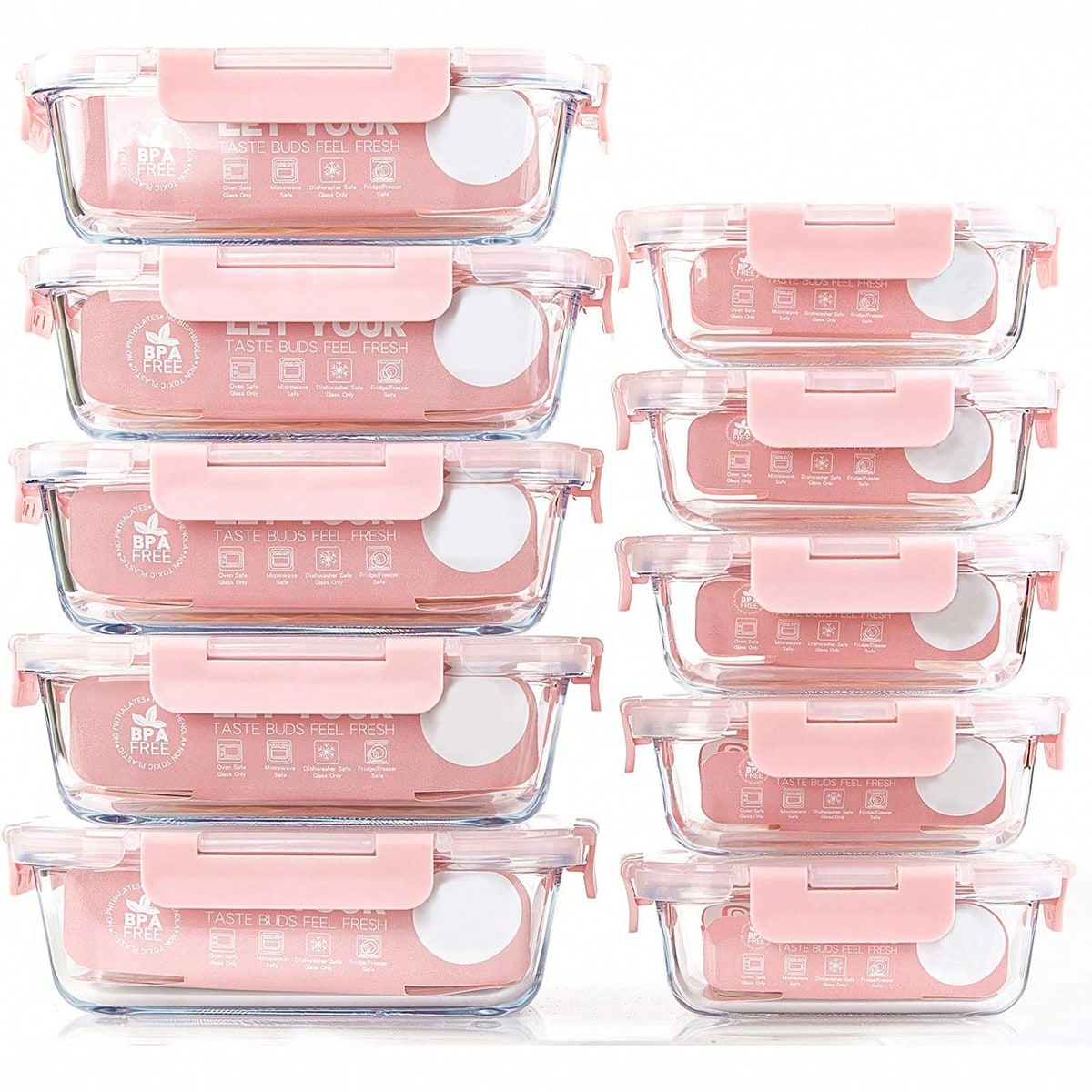 Meal Prep Food - 10-delige glazen voorraaddozen voor maaltijdvoorbereiding, voedselbewaarcontainers