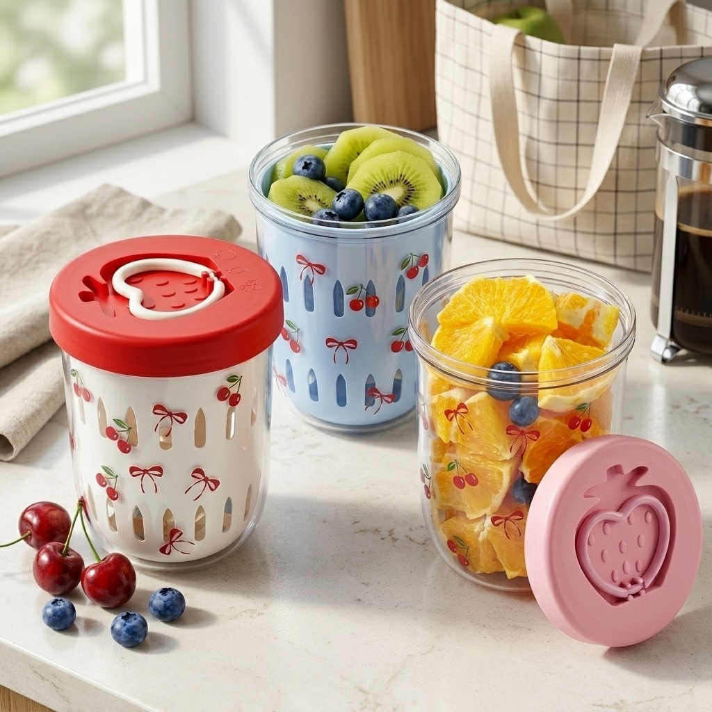 Meal Prep Yogurt Cups - Plastieken saladebakje met deksel, zeef, bento