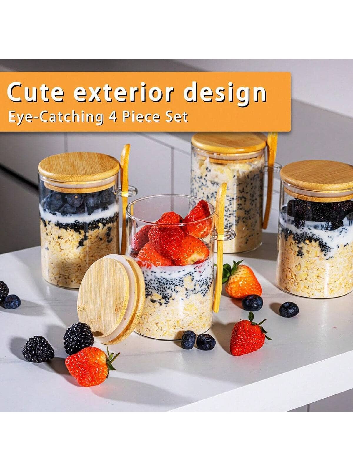 4-pack Overnight Oats potten,  - Meal Prep Yogurt Cups recensie en prijs